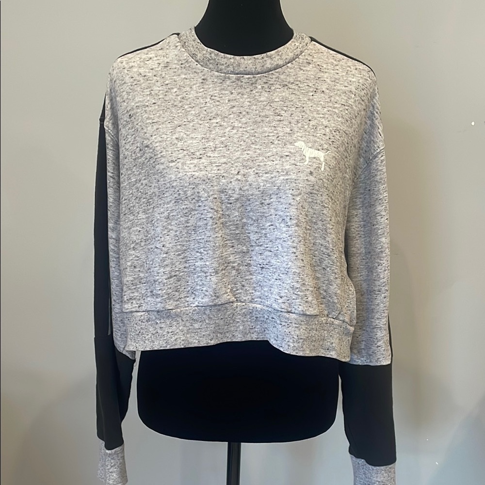 Gray and Black Women's cropped sweatshirt by Victoria’s Secret pink brand small